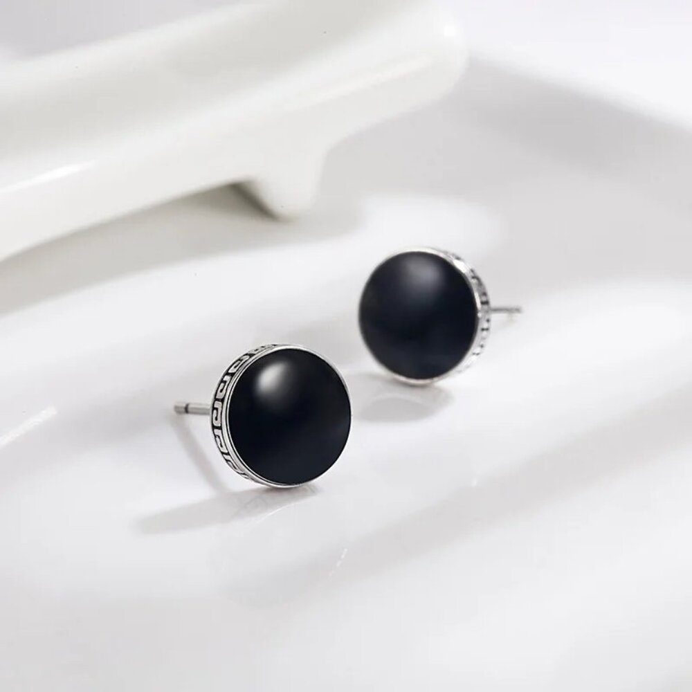 π Greek 6mm Black Button Style 18K White Gold Earring Studs π Hypoallergenic! - Picture 6 of 9